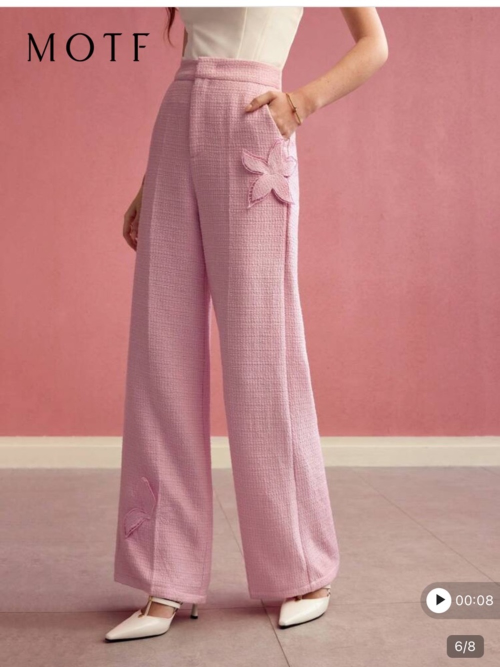 MOTF Pink Tweed Wide-Leg Feminine Pants - Picture 6 of 17